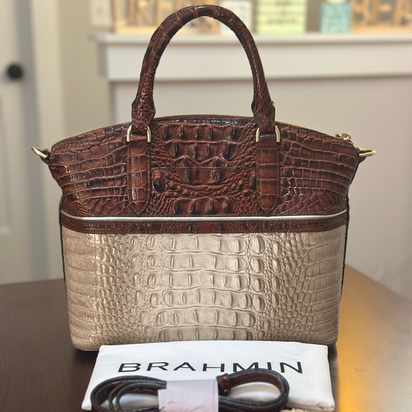 Brahmin Brown and Tan Crocodile Embossed Satchel - Picture 2 of 8